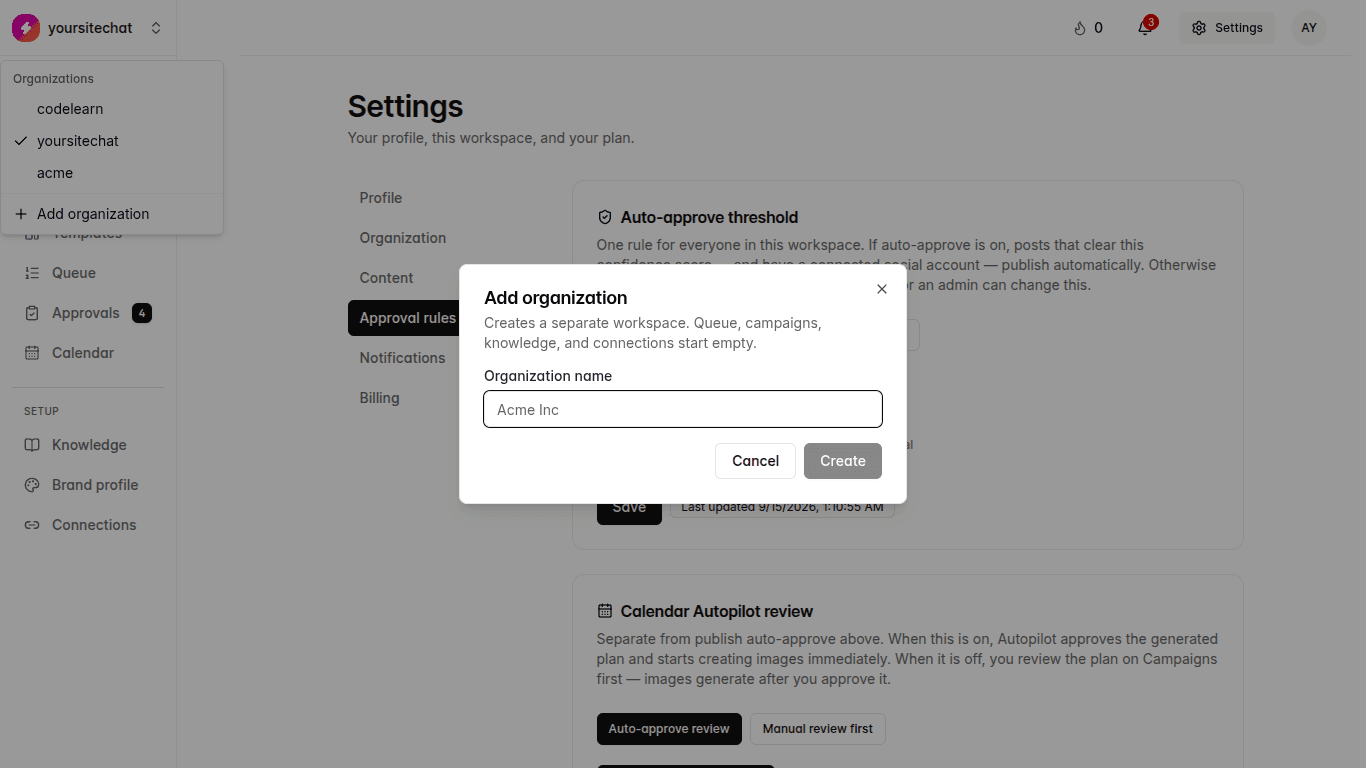 Add organization workspace in TheViralMarketing