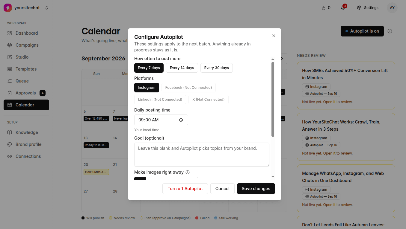 Agent Mode calendar in TheViralMarketing