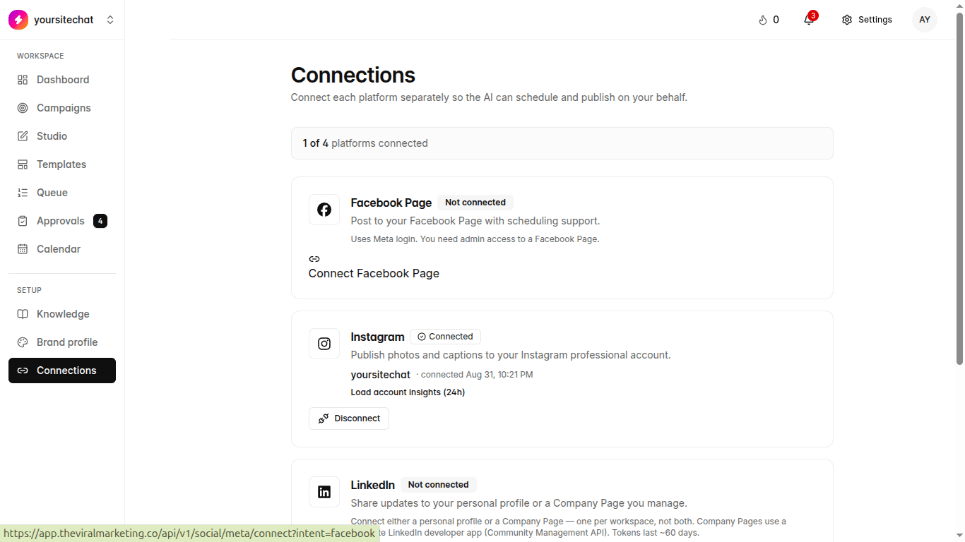 Social platform connections in TheViralMarketing